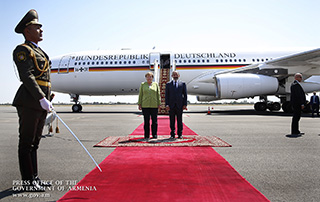 German Chancellor Angela Merkel arrives in Armenia on official visit