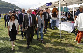 Nikol Pashinyan and Anna Hakobyan attend the opening of a new hotel and Arts, crafts and music festival in Debet