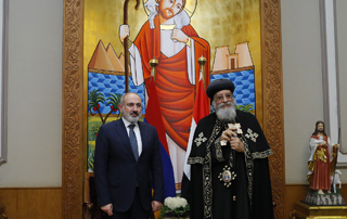 The Prime Minister meets with the leader of the Coptic Orthodox Church in the St. Mark's Coptic Orthodox Cathedral in Abbassia, Cairo