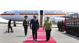 German Chancellor Angela Merkel arrives in Armenia on official visit